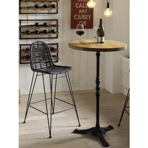 SIT Barhocker aus Rattan und Metall in Schwarz, B/H/T: 49 x 110 x 60 cm - Bild 2