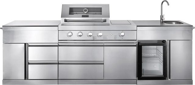 MyOutDoorKitchen Pure Freistehende Outdoorküche Plus aus Edelstahl und Sinterstein in Silber für Gas mit gerader Form - Bild 1