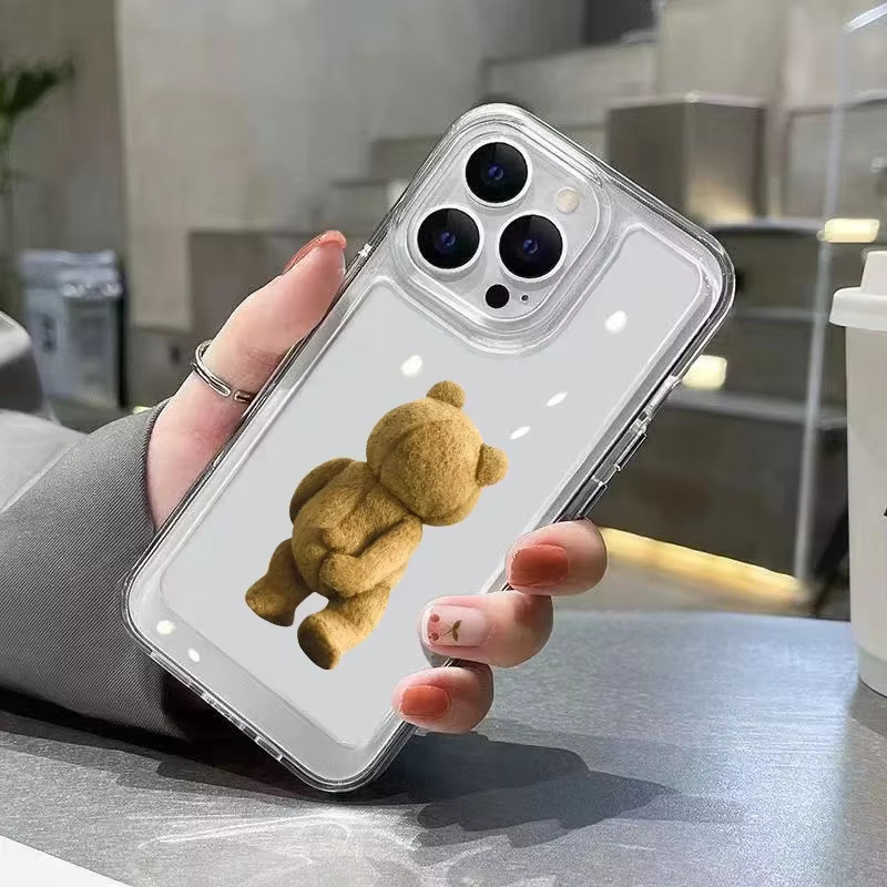 Stoßfeste Teddybär Cartoon Handyhülle für iPhone 11 bis 15 Pro Max, Transparent, Soft Clear Bumper Back Cover - Bild 2