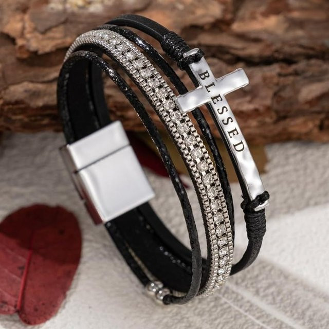 BLESSED Armband, Leder, Kristall, böhmischer Stil, Damen, Silber - Bild 1