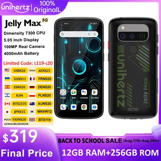 Unihertz Jelly Max Mini Smartphone mit Dimensity 7300 CPU, 5G, Android 14, 24 GB RAM, 256 GB Speicher, 100 MP Kamera, Schwarz - Bild 1