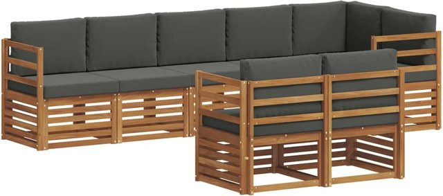 vidaXL Sofagarnitur 8-teilig aus Massivholz Akazie in Natur und Anthrazit mit L-Form und Polstern - Bild 1