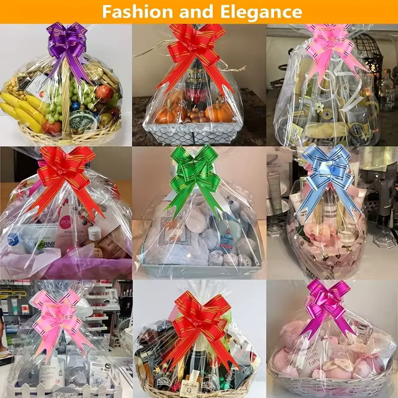 Transparente Zellophanbeutel mit Schleife für Geschenkkörbe und Weihnachtsdekorationen - Bild 3