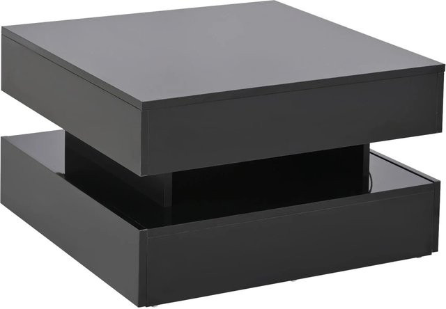 okwish Wohnzimmertisch in Schwarz mit Anhebe-Mechanismus und 2 Schubladen, B/T/H: 65 x 65 x 52,5 cm - Bild 1