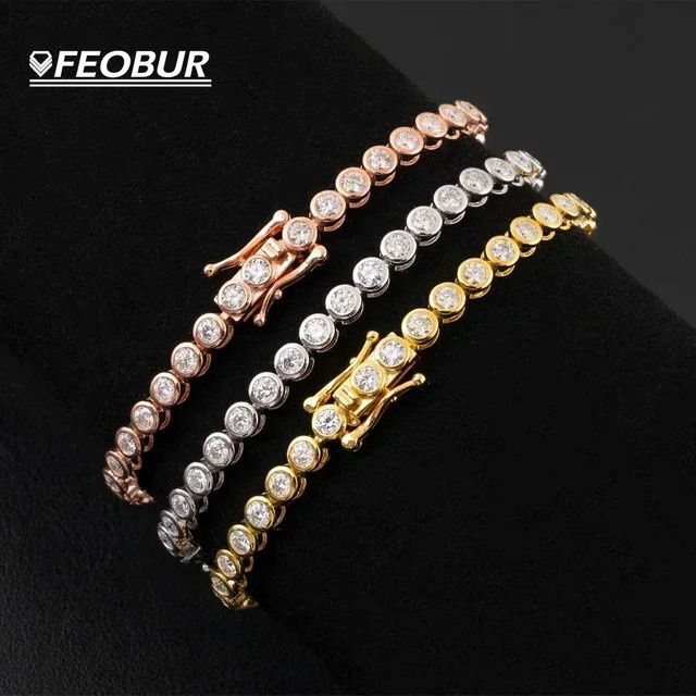 FEOBUR Tennis-Armband, 925 Silber, Moissanit, Gold plattiert, Unisex - Bild 1