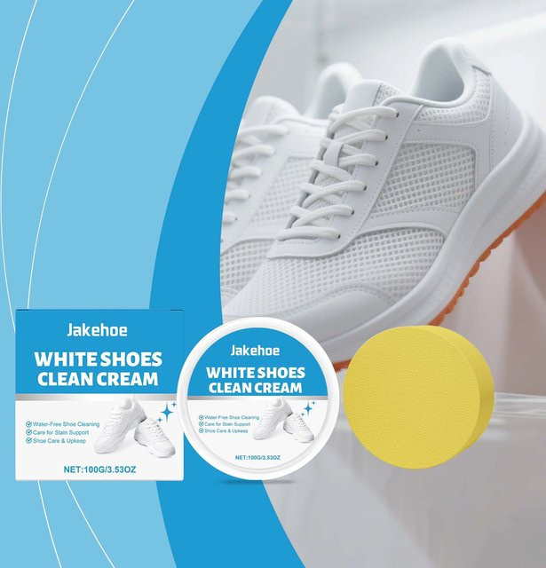 JAKEHOE Weiße Schuhreinigungscreme als Sneaker-Fleckenentferner und Reparaturpolitur für Leder und Canvas, 100g - Bild 1
