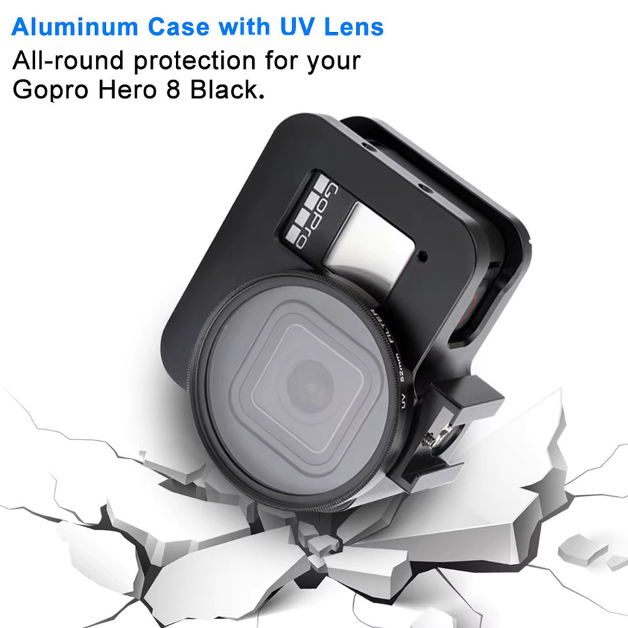 Aluminium Schutzhülle und Metal Case Rahmen mit UV-Objektivfilter für GoPro Hero 8 Black in Schwarz - Bild 2