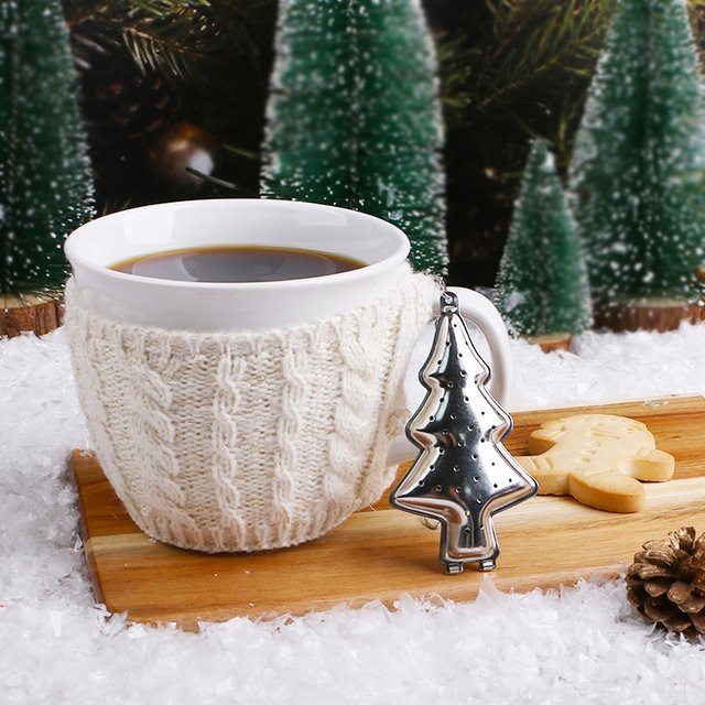 Weißes Keramik-Tassen-Set von SILVER BOX mit cremefarbenen Ärmeln und baumförmigem Tee-Ei, 12 Unzen für Kaffee und Tee - Bild 1