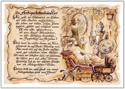 Vintage Zunftbild Antiquitätenhändler als Papierposter im A4-Format, Mehrfarbig - Bild 1