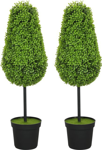 2er Set HOMCOM Künstliche Buchsbäume in Tränenform, grüne Kunstpflanzen im Topf, Höhe: 90 cm - Bild 1