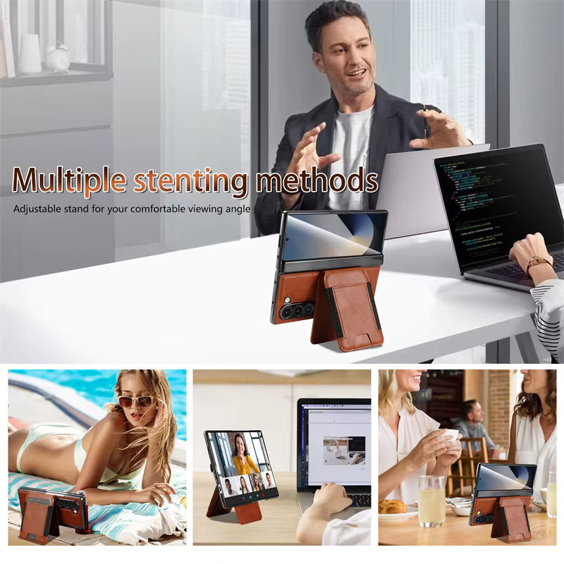 Magnetische Lederhülle für Samsung Galaxy Z Fold 7 6 5 4 3 mit Scharnierschutz, Bildschirmschutzfolie und Kartenhalter für MagSafe in Grün oder Braun - Bild 3
