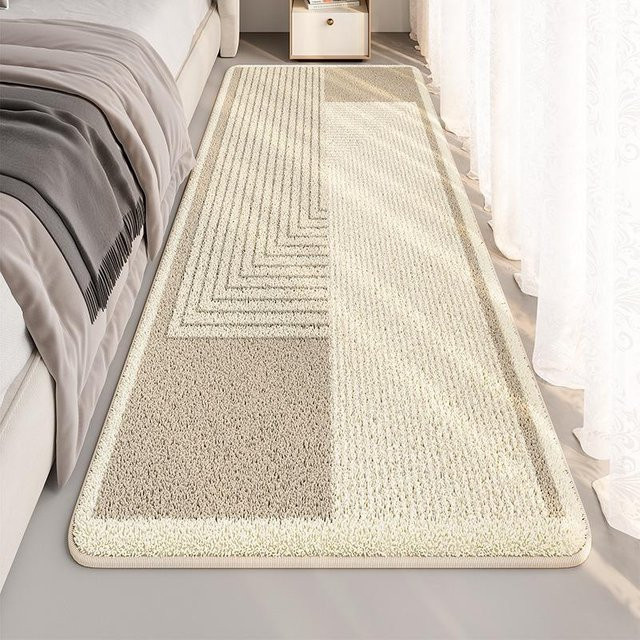 WTEMPO Teppich in Beige, rutschfest und verschleißfest, geometrisches Design für Wohnzimmer und Schlafzimmer, Breite: 40 cm, Länge: 120 cm - Bild 1