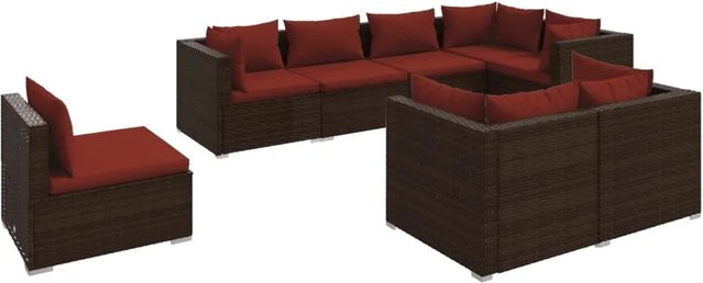 vidaXL 8-tlg. Garten-Lounge-Set aus Poly-Rattan in Braun mit Kissen und Metallgestell - Bild 1