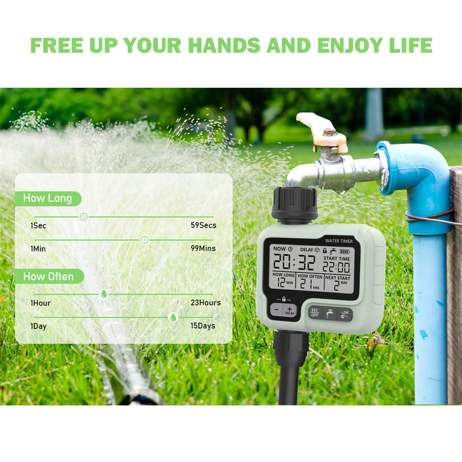 HCT-322 Digitaler Bewässerungstimer mit LCD-Display, Intelligente Gartenbewässerung für den Außenbereich, Grün - Bild 4