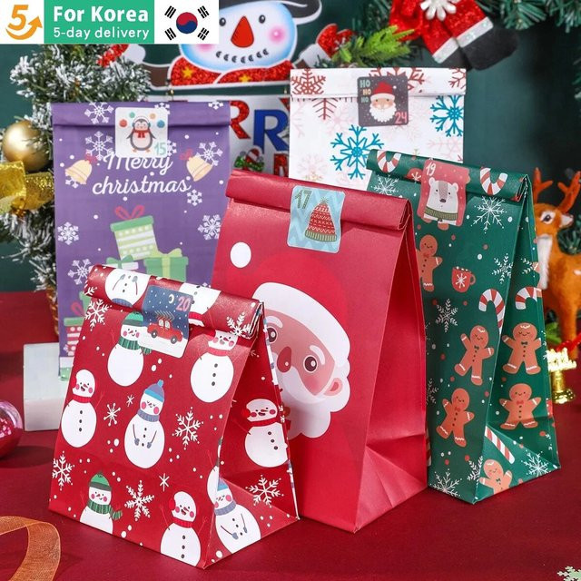 Weihnachtsgeschenkverpackung aus Kraftpapier mit Santa Claus und Schneemann Motiven, Mehrfarbig - Bild 1