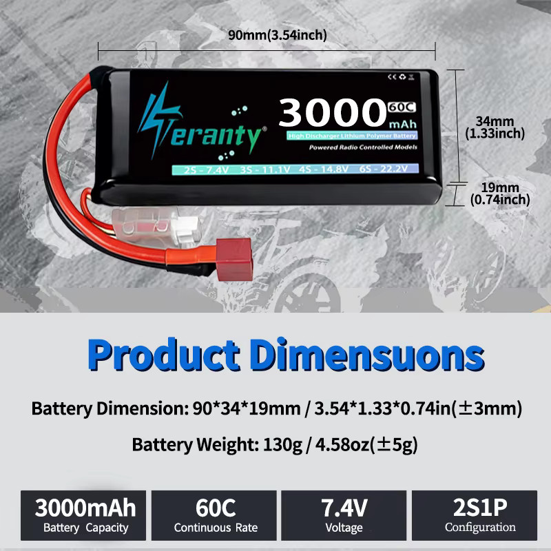 TERANTY Lipo-Akku, 7,4V 60C 7,6V 80C, mit T/XT60-Stecker - Bild 3