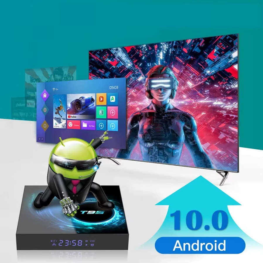T95 Smart TV Box Android 14 Media Player mit 8GB RAM und 256GB Speicher, Allwinner H616, Dual WiFi, Bluetooth 5.4 und Google Voice Unterstützung, Schwarz - Bild 5