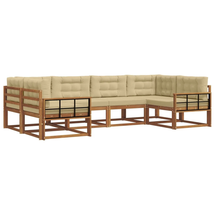 vidaXL Outdoor-Sofagarnitur aus Akazienholz mit Kissen, 6-teilig, Natur und Beige - Bild 2