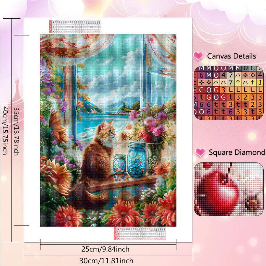 Huacan Diamond Painting Set Katze im Herbst als Mosaik Wanddeko mit Full Round Steinen - Bild 3