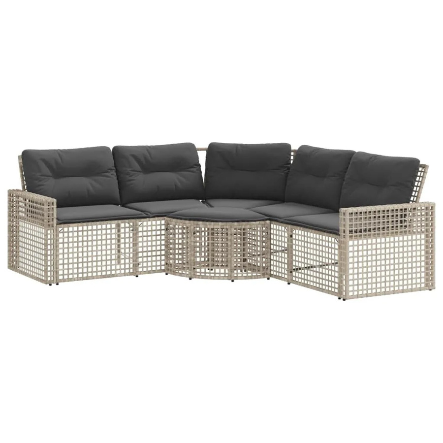 vidaXL Gartensofa in L-Form mit Kissen und Fußbank, Hellgrau, Polyrattan und pulverbeschichtetem Stahl - Bild 2