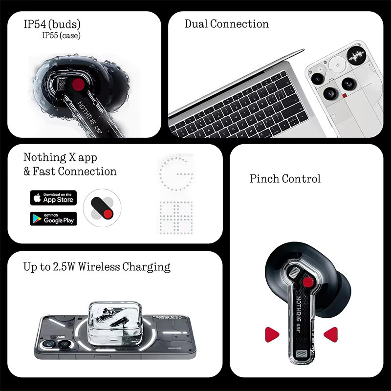 Nothing Ear In-Ear Kopfhörer mit 45dB Aktiver Geräuschunterdrückung ANC, 11mm Treiber, 24-Bit Hi-Res Audio mit LDAC & LHDC, Farbe: Schwarz - Bild 2