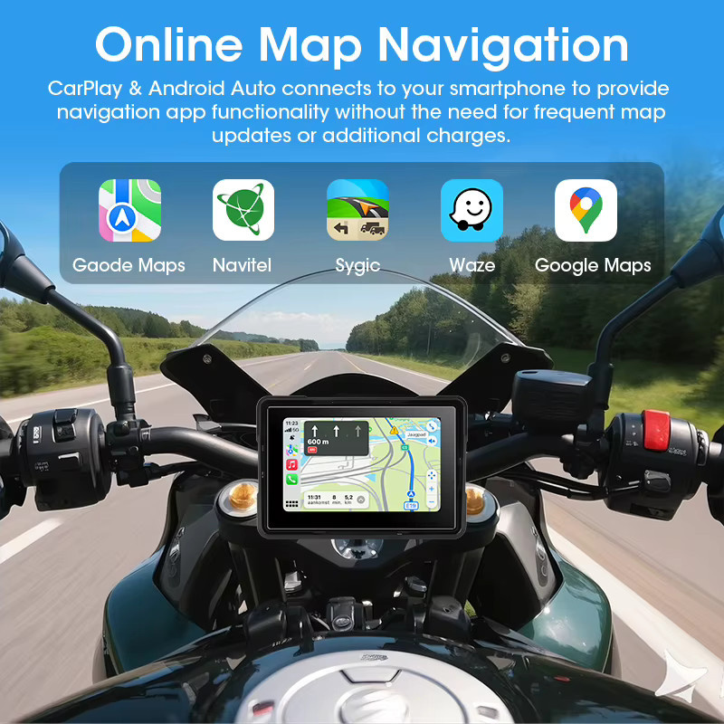Develuck Tragbares 5-Zoll-Motorrad-GPS-Navigationsgerät mit Bluetooth, Wireless CarPlay und Android Auto, IPX7 Wasserdichtes Display, Schwarz - Bild 4