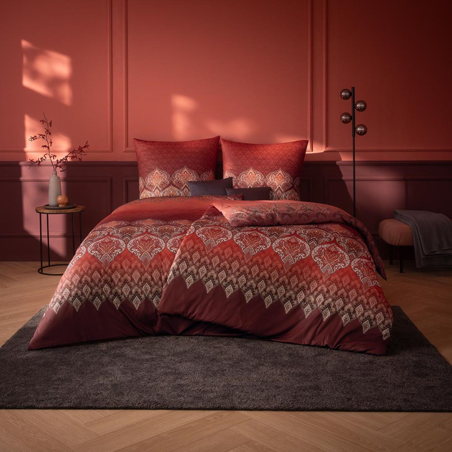 Estella Mako Jersey Bettwäsche Sophia burgund Ornamente rot, Set aus Bettbezug und Kissenbezug, B/H: 155 x 220 cm und 80 x 80 cm - Bild 1