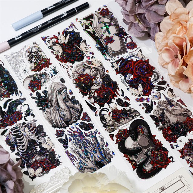 Gothic Soul Floral Butterfly PET Washi Tape mit Shiny Shell Crystal Effekt, Multicolour, 100 cm - Bild 1