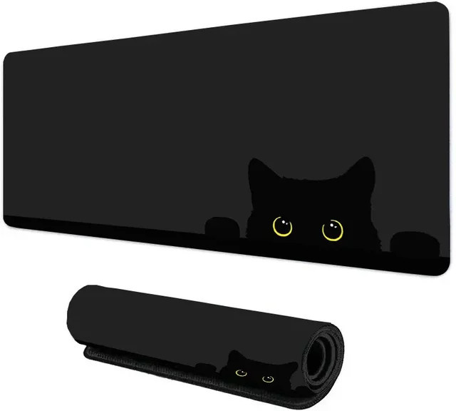 Mairuige Kawaii Mauspad Black Cat Kitten XXL Tastaturmatte, B/B/H: 90 x 40 cm, Schwarz - Bild 1