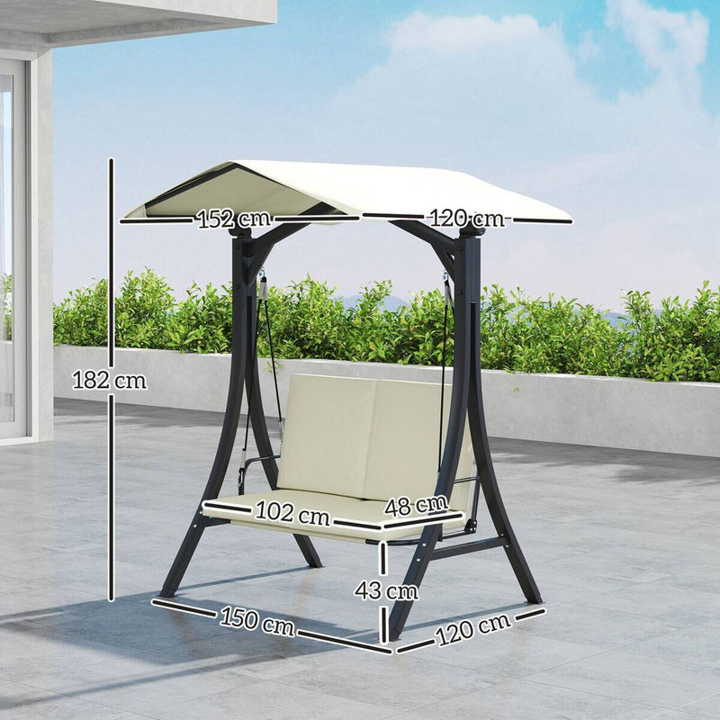 Outsunny Hollywoodschaukel 2-Sitzer mit verstellbarem Sonnendach und Textilene-Sitzauflage, cremeweiß, B/T/H: 150 x 120 x 182 cm - Bild 3
