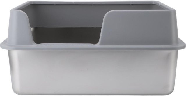 Canaryy Edelstahl Katzentoilette in Silber, auslaufsichere offene Katzentoilette mit hohem Rand und Schaufel - Bild 1