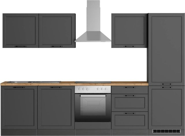 Held Küchen Küchenzeile Kempten in Landhaus Optik mit E-Geräten, Farbe Graphit/Grau, B: 300 cm, H: 200 cm, T: 60 cm - Bild 1