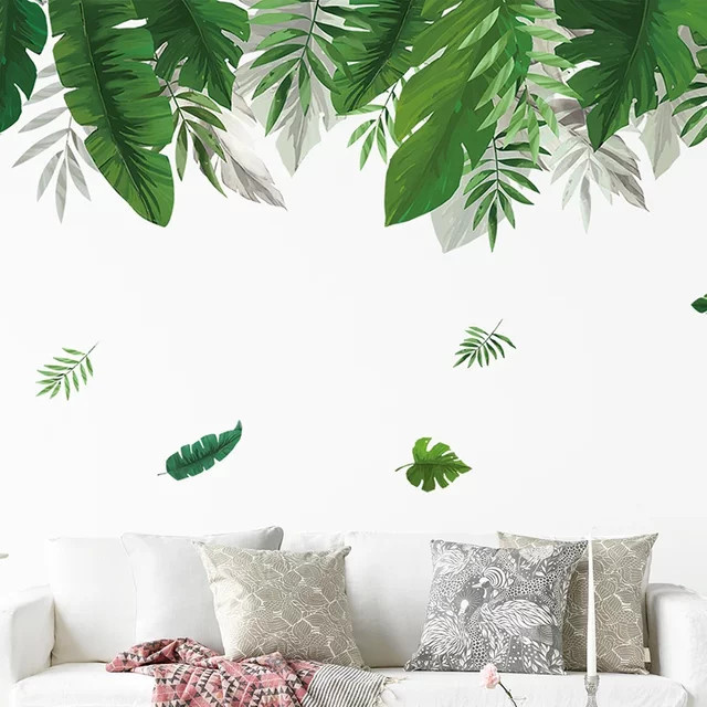 BRUP Wandaufkleber mit tropischen Palmblättern in Grün und Multicolour, dekorative Pflanzen-Wandgestaltung aus PVC, Breite: 150 cm, Höhe: 70 cm - Bild 1