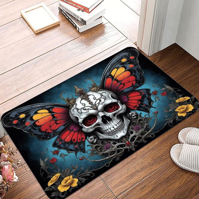 Rutschfeste Fußmatte mit Böse Blumen und Skelett-Motiv für Eingang, Küche oder Balkon, B/T: 50 x 30 cm - Bild 1