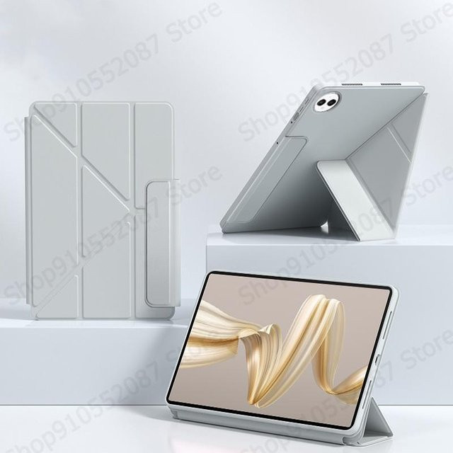 Huawei Matepad Pro 12,2 Smart Fold Schutzhülle aus Leder mit Magnetischer Abdeckung und Lederständer in Weiß - Bild 1