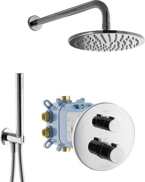 PaulGurkes Duschsystem Komplett Set mit Regendusche, Handbrause und Thermostat in Chrom/Silber, Unterputz-Montage - Bild 1