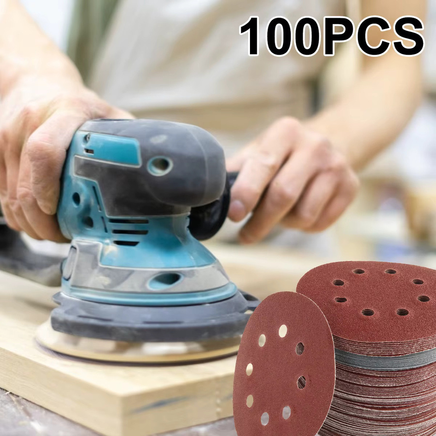100 Stück runde Schleifscheiben aus Aluminiumoxid mit 8-Loch-Lochmuster, 5 Zoll, Rot, für Metall, Holz und Glas - Bild 4