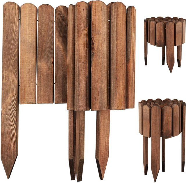 Aquagart Holz Rollzaun Dunkelbraun Beeteinfassung für Beet- und Rasenabgrenzungen, 3 Stück, Höhe: 10 cm, Länge: 200 cm - Bild 1