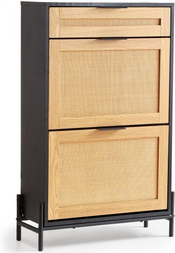 VEVOR Schuhschrank aus Rattan mit 2 Klappschubladen und 1 Ausziehschublade, schmaler Schuhkommode mit Metallbeinen, Schwarz - Bild 1