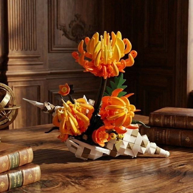 M MENBIS Chrysanthemen-Blumen-Baustein-Set, DIY Blumenkollektion, ab 8 Jahren - Bild 1