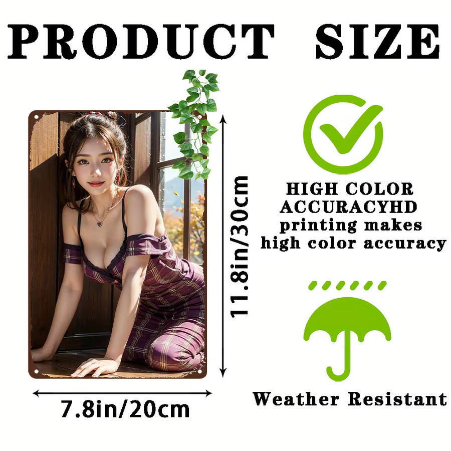 CIFBUY Vintage Anime Mädchen Metall-Wandkunst Dekoration, Rechteckiges Wandbild in Multicolour, Breite: 20,32 cm, Höhe: 30,48 cm, Tiefe: 30,48 cm - Bild 4