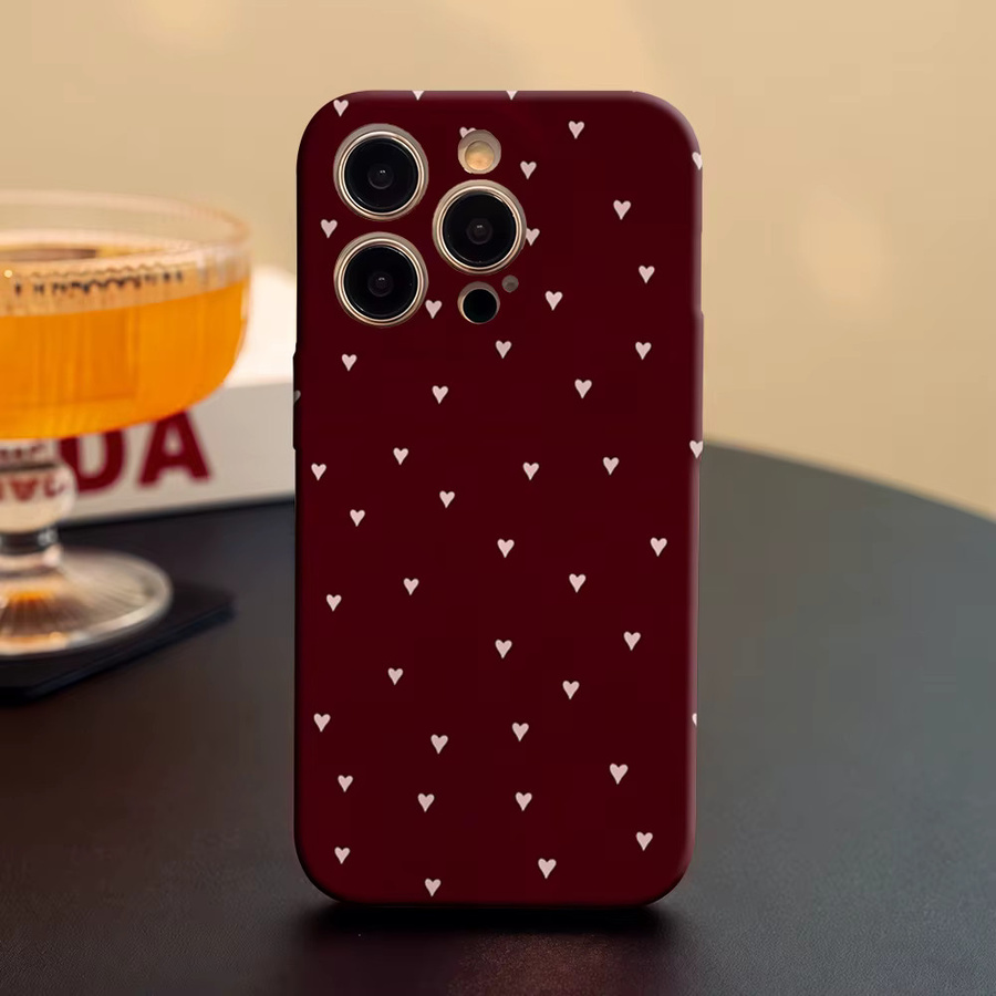 Potdemiel Handyhülle Burgundy Hearts für iPhone 17 16 15 14 13 HD Hard Single Layer Tough Case in Rot - Bild 4