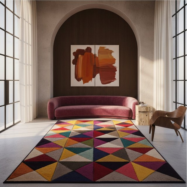 Handgeschnitzter Teppich Kadima Design von MEON in Bunt mit Dreieck-Mosaik, B/B: 200 x 290 cm - Bild 1
