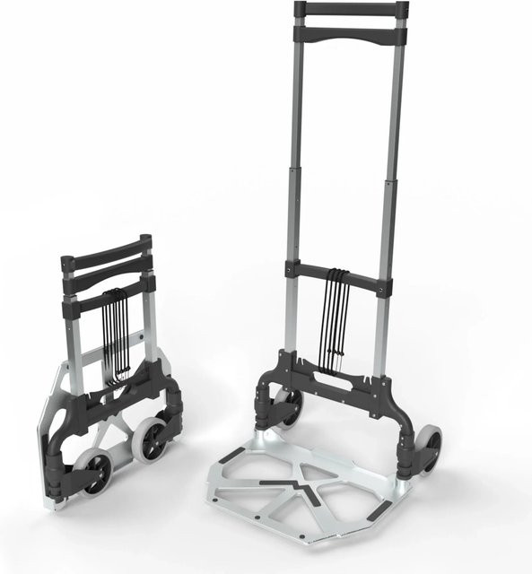 BigDean Klappbare Aluminium Transportkarre mit Teleskopgriff 110 cm, Belastbar bis 70 kg, Farbe: Silber/Grau - Bild 1