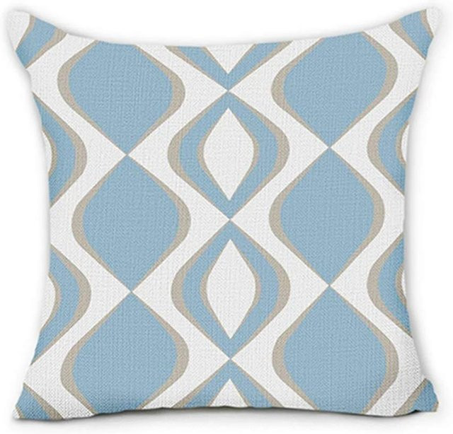 Shunika Chen Kissenbezug Blau mit geometrischem und floralem Home Sweet Home Muster, B/H: 18 x 18 cm - Bild 1