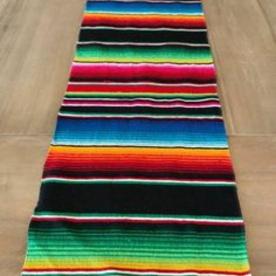 Mexikanische Serape Tischdecke von Cozy Up Home, gestreift mit Fransen, Baumwolle, Schwarz/Mehrfarbig, B: 35 cm, L: 275 cm - Bild 1
