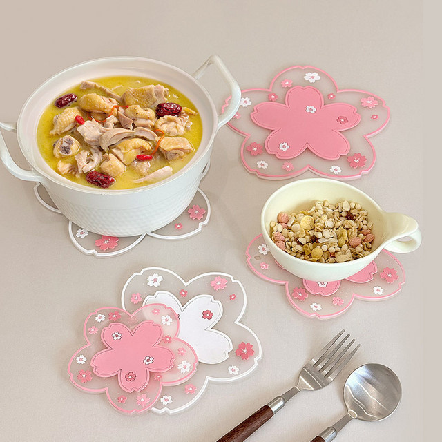Kirschblüten Untersetzer Set in Pink mit floralem Design für Teetassen und Becher - Bild 1