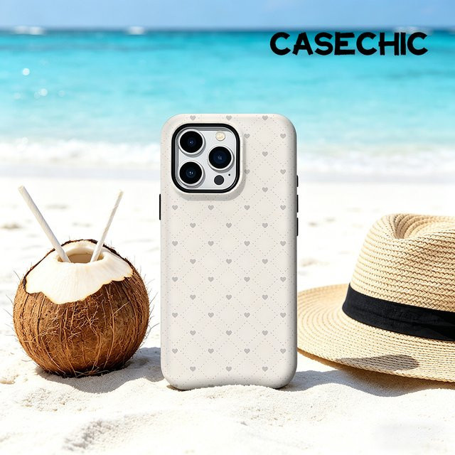 CaseChic MagSafe Schutzhülle mit Herz-Doodle-Design für iPhone 17 16 15 14 Plus Pro Max, matte stoßfeste Bumper-Hülle aus hartem PC in Creme-Grau - Bild 1