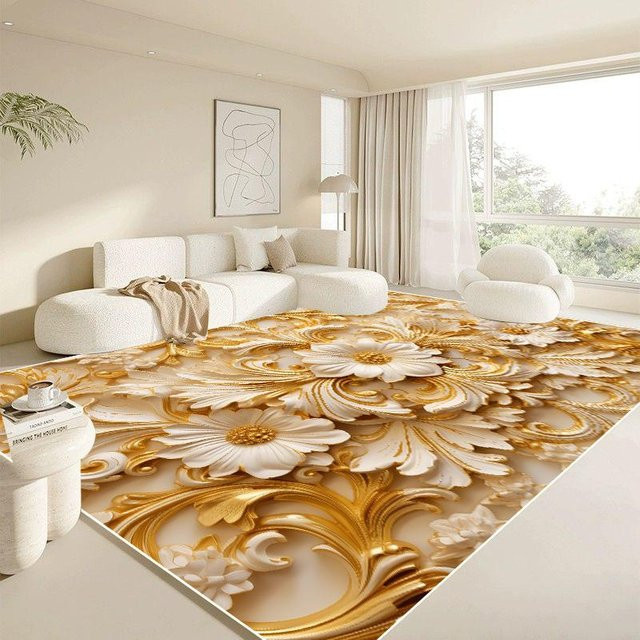 Karpetti Moderner Teppich in Weiß und Gold, weich und rutschfest für Wohnzimmer und Schlafzimmer, B x T: 200 x 300 cm - Bild 1