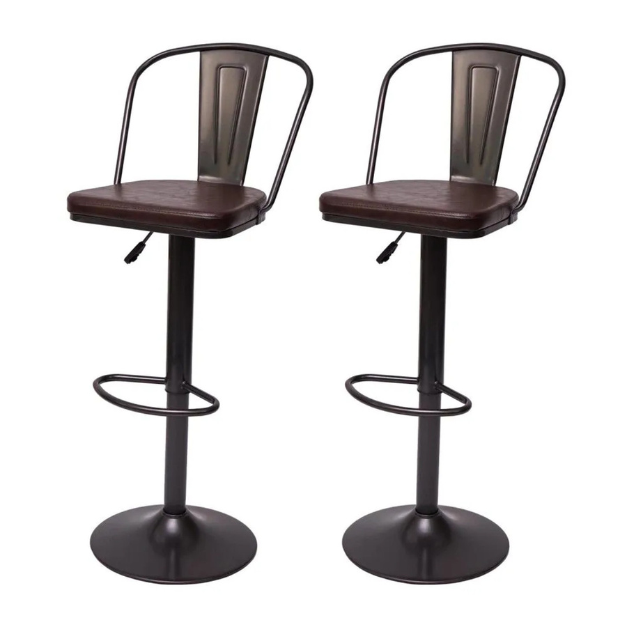 2er-Set MCW Barhocker MCW-H10a Industrial, höhenverstellbar und drehbar, Kunstleder und Metall, Braun, B/T/H: 43 x 43 x 112 cm - Bild 2